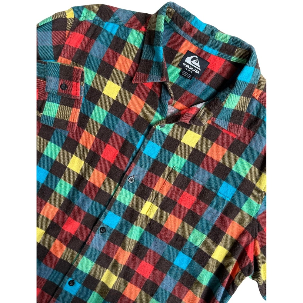 Quiksilver Mens Rainbow Plaid Flannel Button Down Shirt Multicolor Large E109843